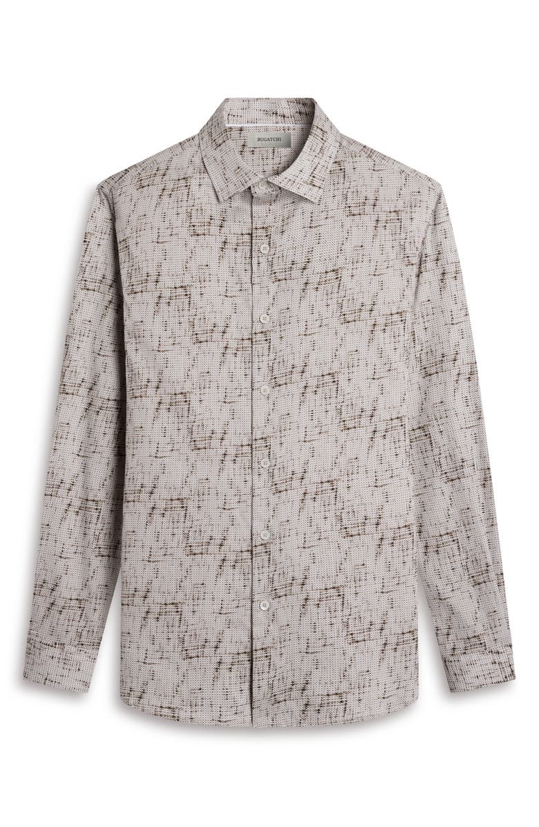 Bugatchi Julian Shaped Fit Abstract Geo Print Stretch Cotton Button-Up Shirt, Alternate, color, Khaki