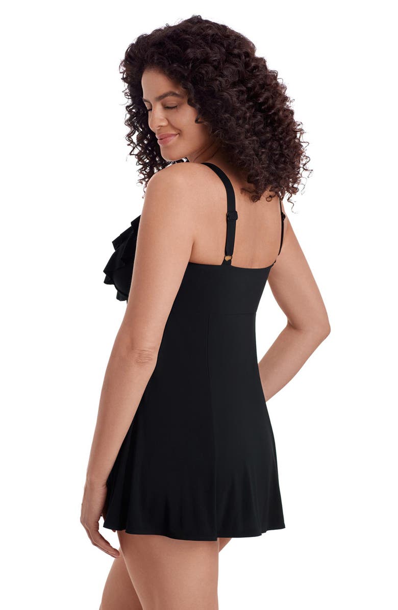 Longitude Ruffle Long Torso Swim Dress, Alternate, color, Black