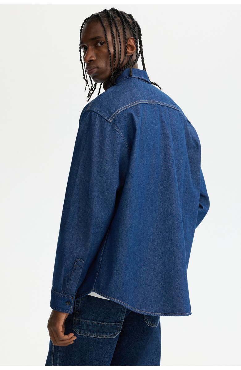 H&M Loose Fit Denim Shirt, Alternate, color, Dark Denim Blue