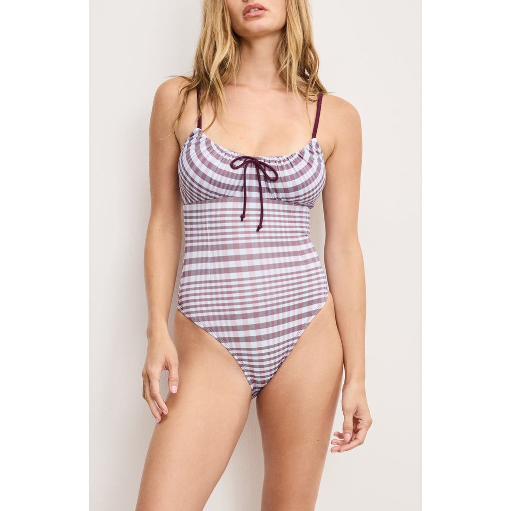 Good American Plaid Drawstring Cutout One-piece Swimsuit In Multi