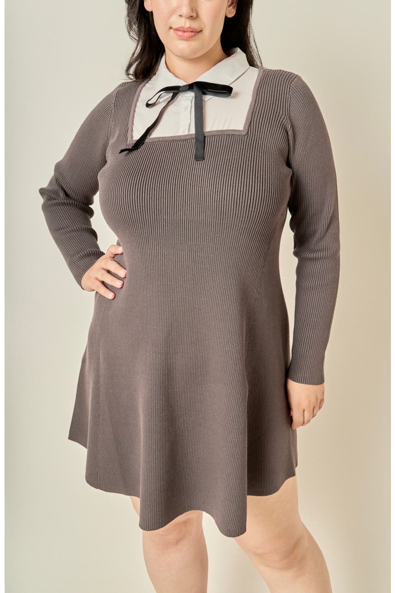 Mixed Media Fit and Flare Sweater Dress, Alternate, color, GREY