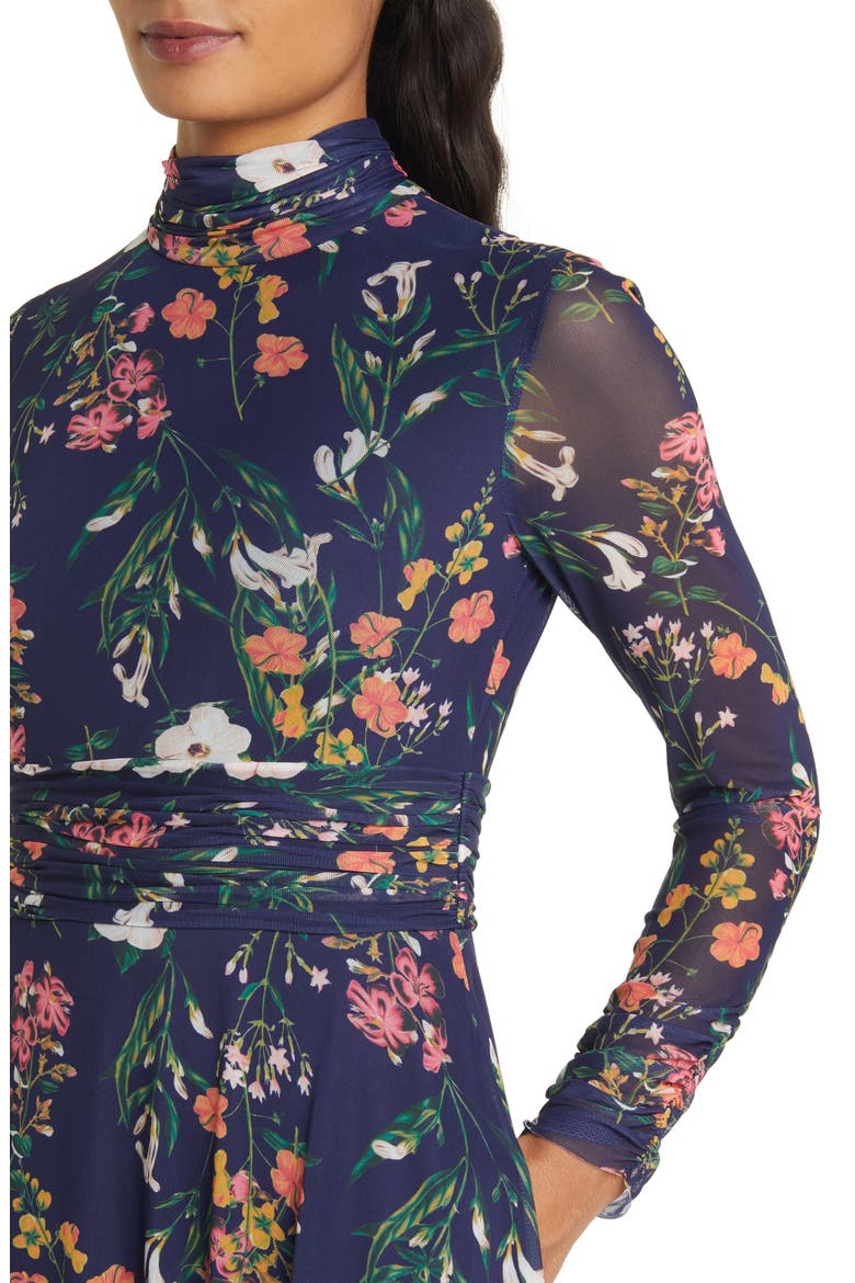 Floral Long Sleeve Mesh Dress, Alternate, color, NAVY MULTI