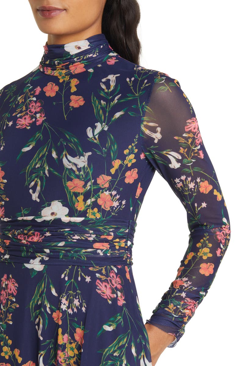 Eliza J Floral Long Sleeve Mesh Dress, Alternate, color, 