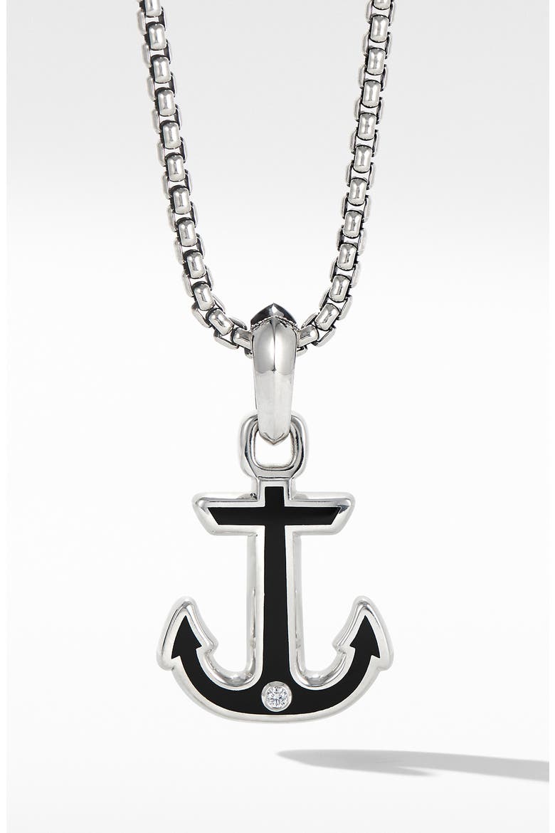 Maritime® Anchor Amulet with Black Onyx and Center Diamond, Main, color, SILVER/ BLACK ONYX
