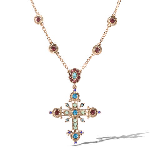 Crystal Gold-Tone Cross Pendant Necklace