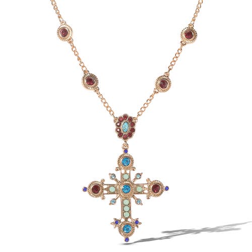 Jessica Simpson Crystal Gold-tone Cross Pendant Necklace In Metallic