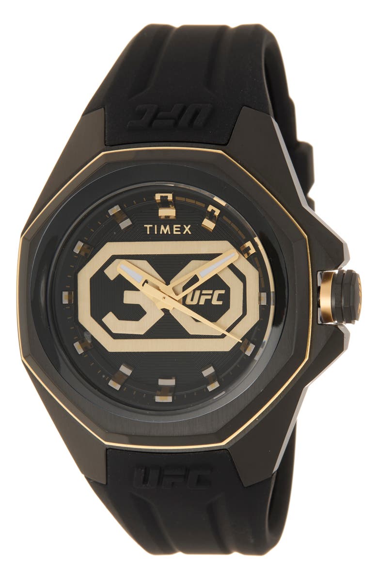 Timex<sup>®</sup> UFC Pro 30th Anniversary Silicone Strap Watch, 45mm, Main, color, Black