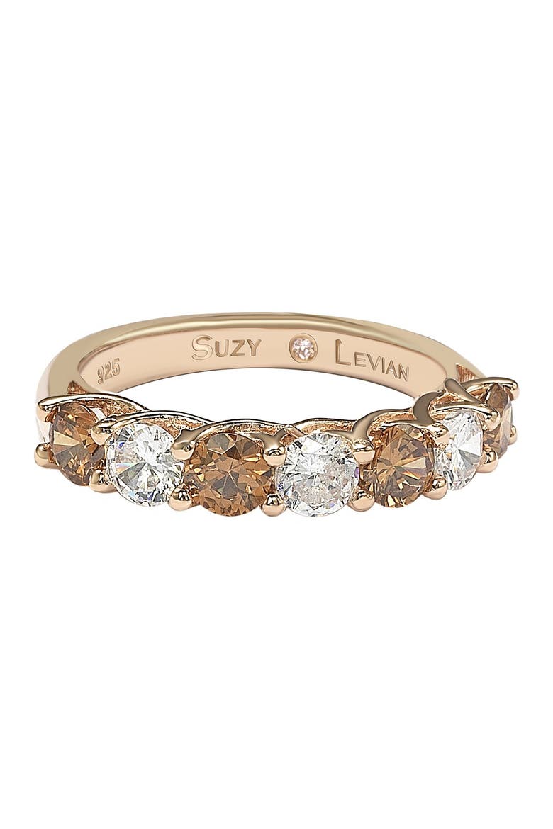 Rose-Tone Sterling Silver Prong Set Round-Cut CZ Band Ring, Alternate, color, BROWN