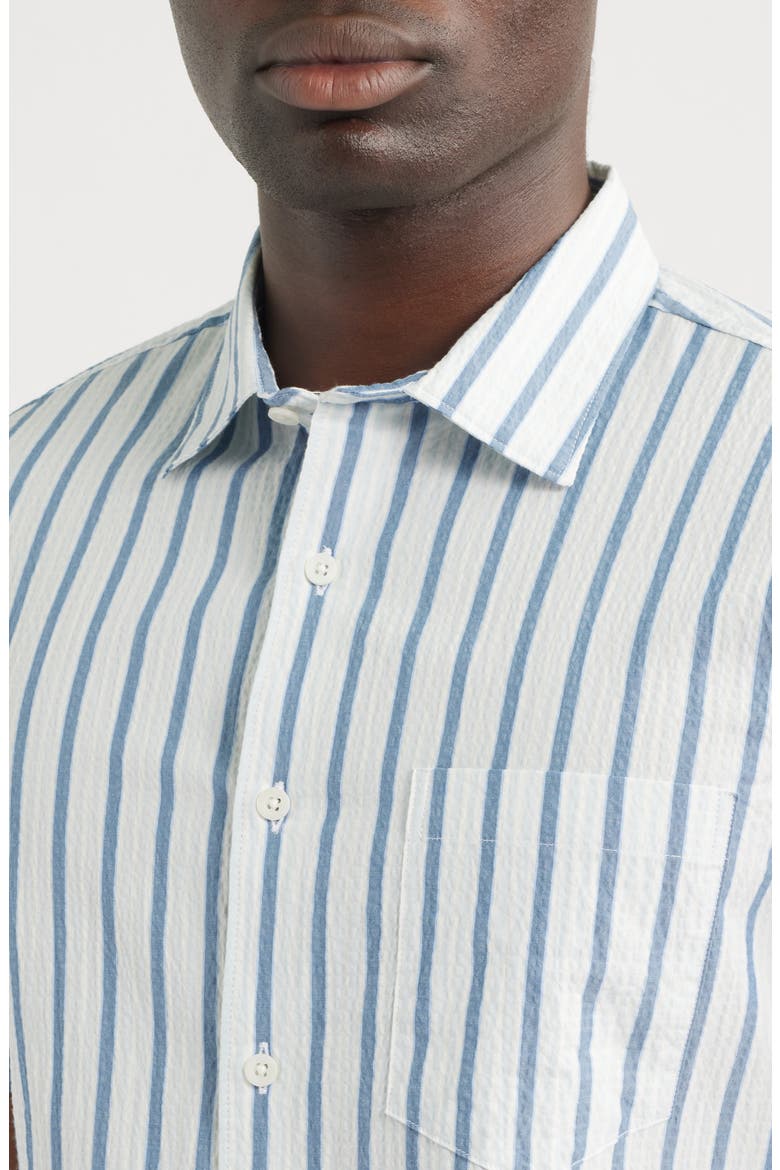 Cotton Blend Seersucker Button-Up Shirt, Alternate, color, BLUE DIAMOND TRIO STRIPE