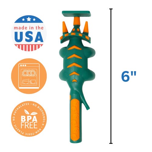 Constructive Eating Set Of 3 Dino Eating Utensils For Kids And Toddlers In Green
