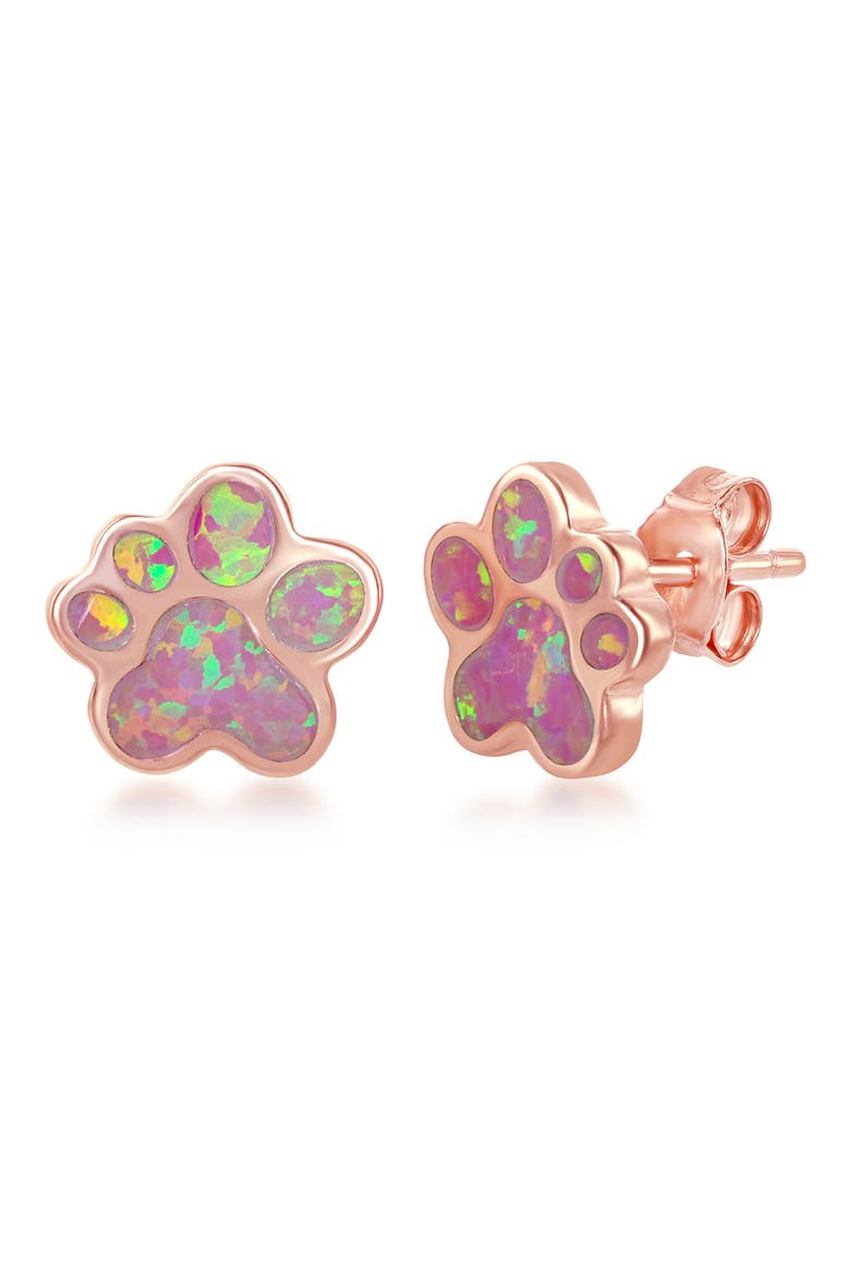 Sterling Silver & Opal Paw Stud Earrings., Main, color, ROSE