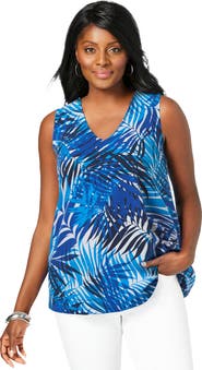 Jessica London Stretch Cotton V-Neck Trapeze Tank