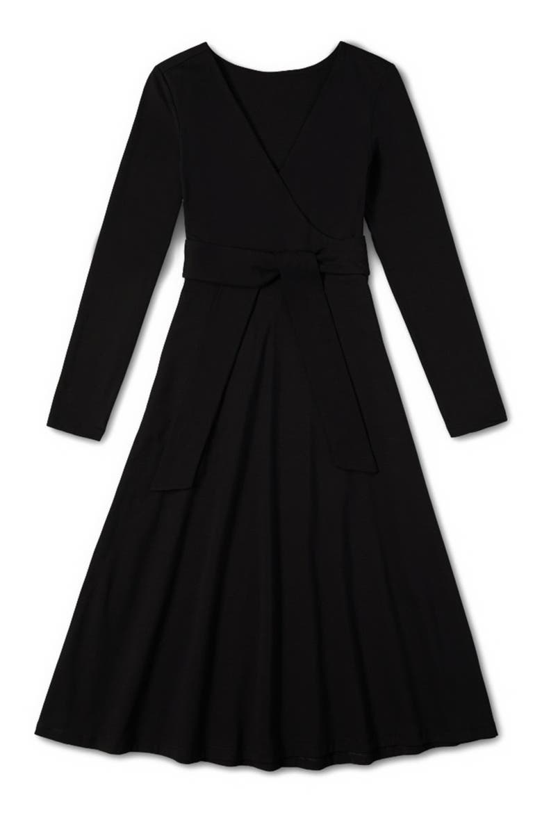 Fit & Flare Wrap Dress Made With Organic Cotton, Alternate, color, Black