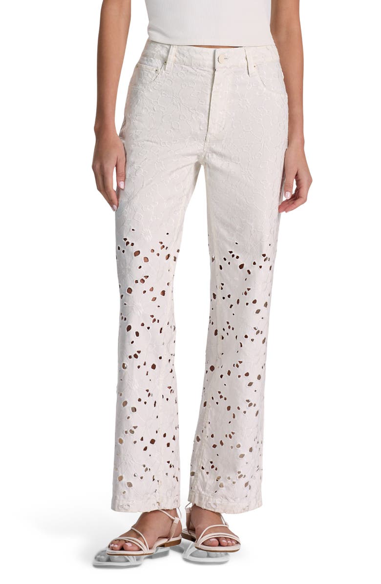 Alice + Olivia Chic High Waist Embroidered Eyelet Jeans, Alternate, color, Off White
