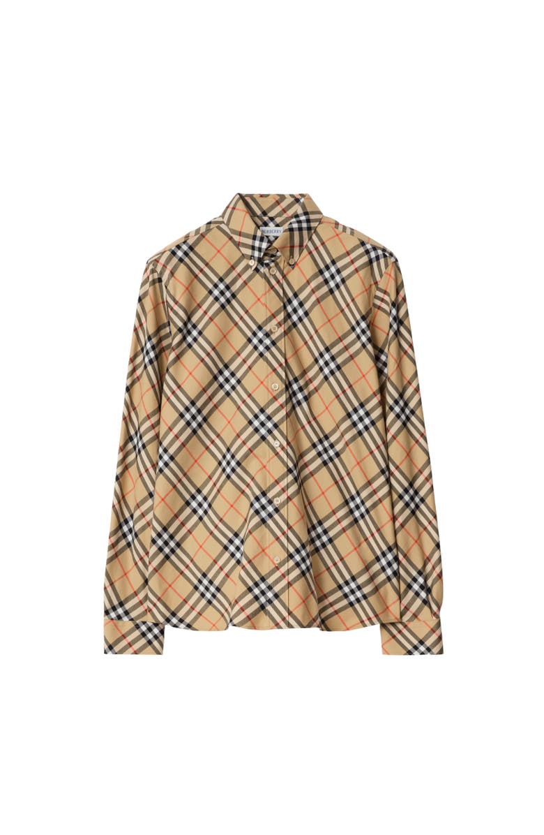 Burberry Relaxed Fit Check Cotton Flannel Shirt, Alternate, color, Sand Beige