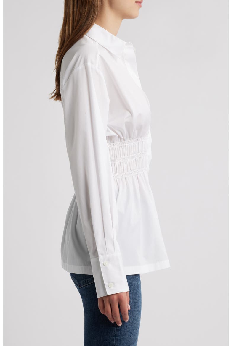 Blythe Cotton Smocked Waist Peplum Button-Up Shirt, Alternate, color, WHITE