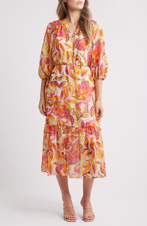 Julia Jordan Chiffon Midi Dress In Orange Multi