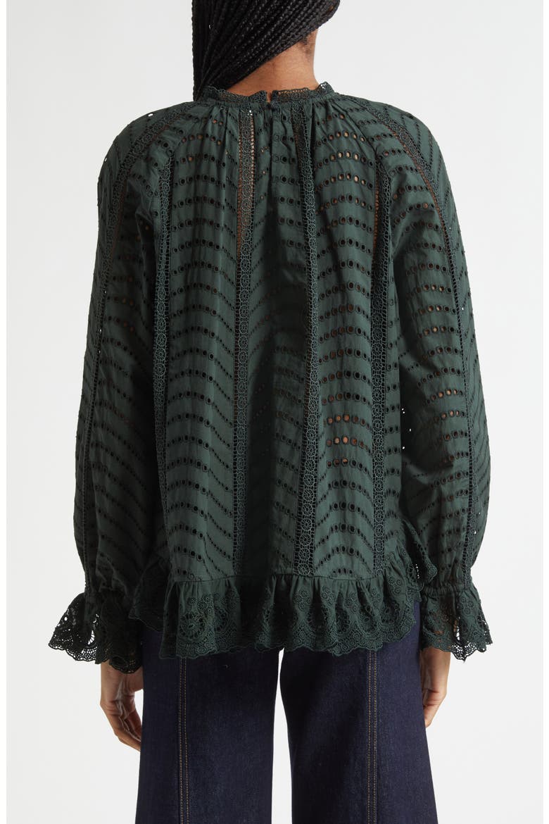 Marcella Eyelet Ruffle Top, Alternate, color, CYPRESS