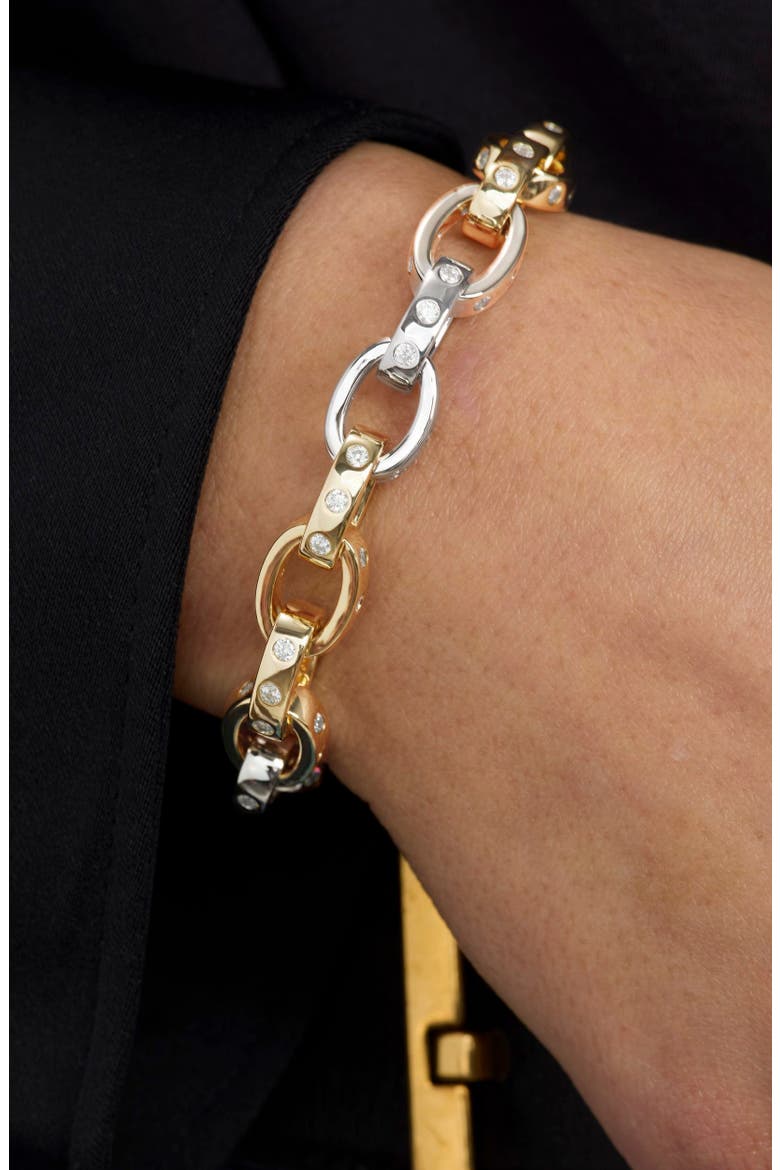 Ashley Cubic Zirconia Chain Link Bracelet, Alternate, color, GOLD MIX-WHITE