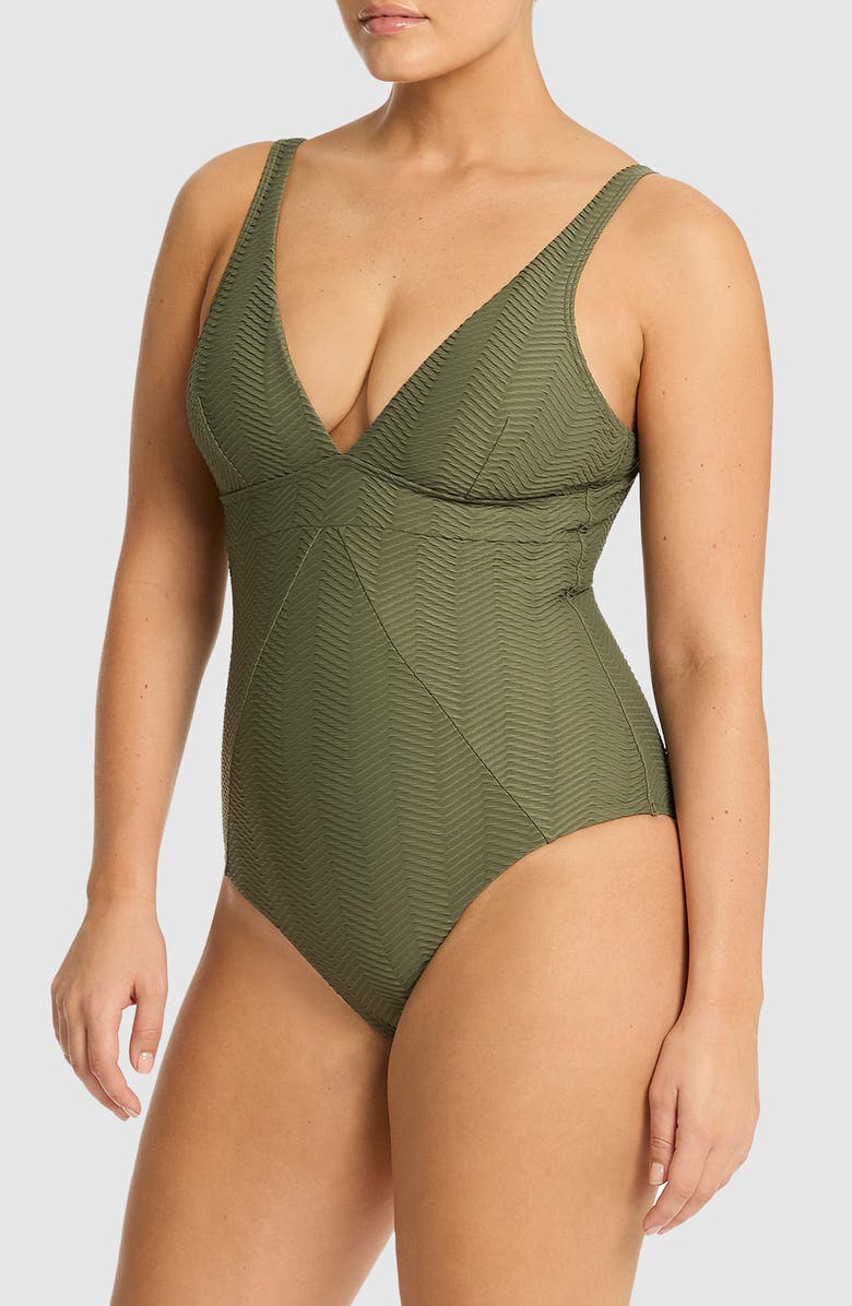 Sea Level Caracus Textured One-Piece Swimsuit, Alternate, color, Khaki