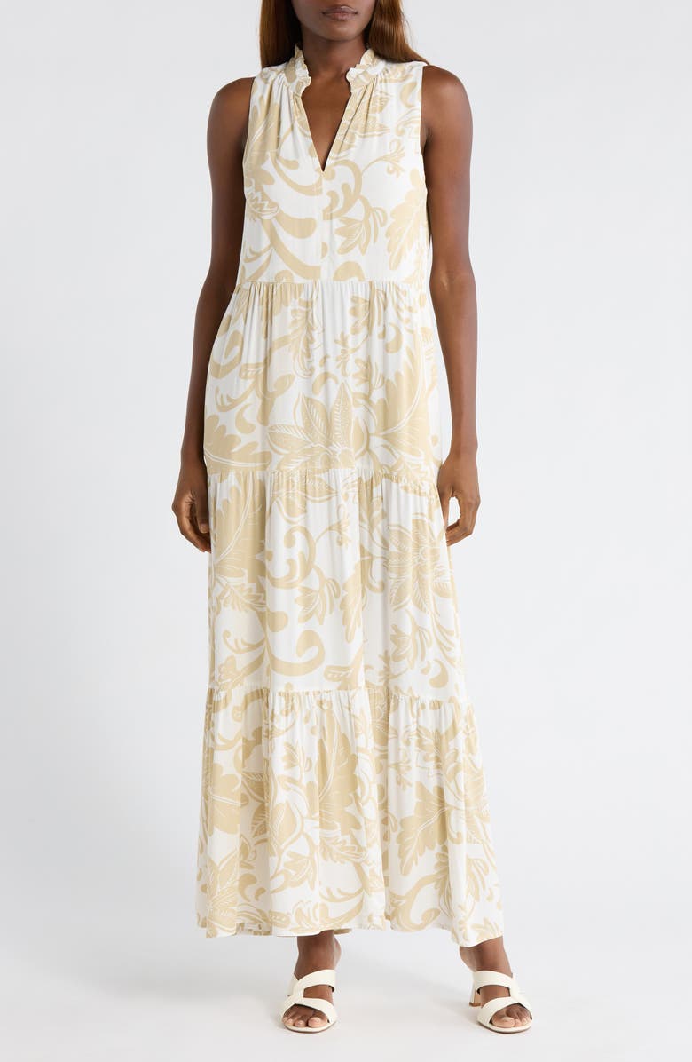 Vince Camuto Sleeveless Tiered Maxi Dress, Main, color, Camel