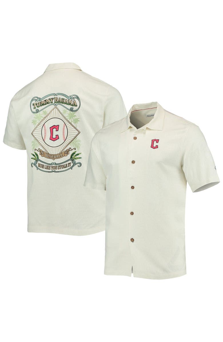 Tommy Bahama Men's Tommy Bahama Cream Cleveland Guardians Baseball Camp Button-Up Shirt, Main, color,