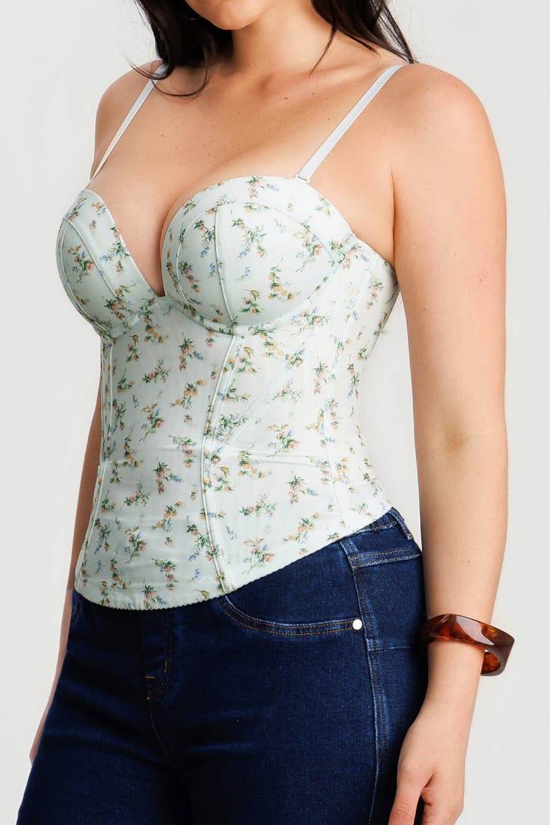 Underwire Snatched Push-Up Lace Flora Convertible Strap Corset Bustier, Alternate, color, Grass