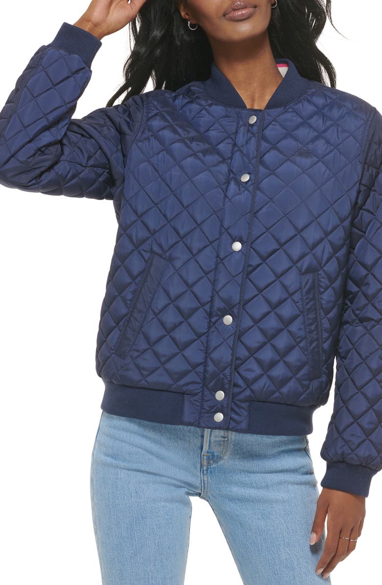 Levi's Diamond Quilted Faux Shearling Lined Bomber Jacket, Alternate, color, Navy