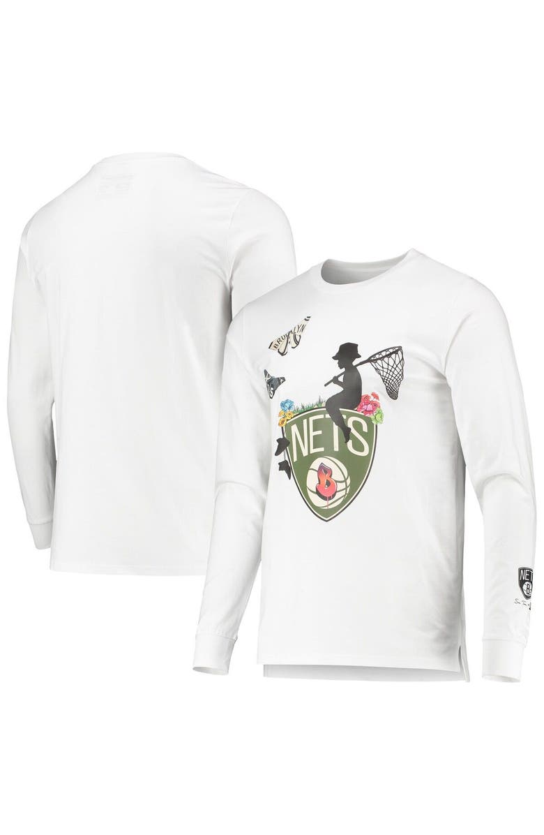 BLEACHER REPORT Men's White Brooklyn Nets Sue Tsai Long Sleeve T-Shirt, Main, color, White