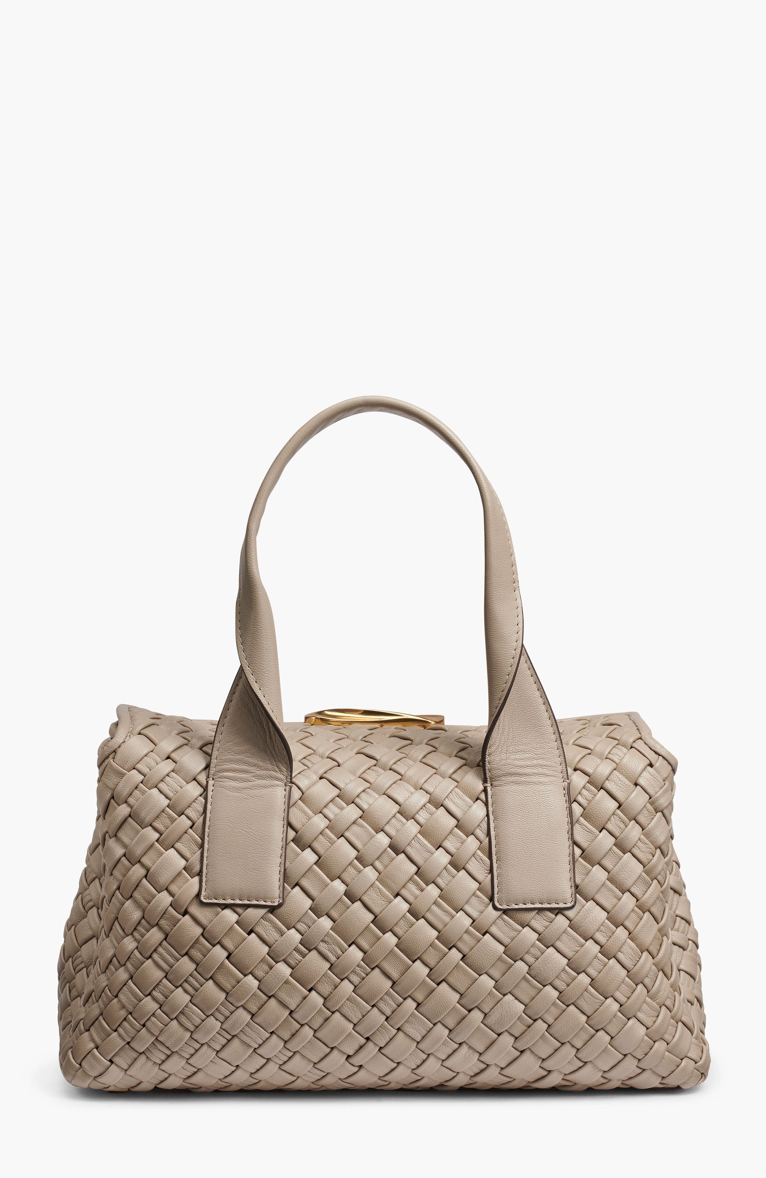 Amagansett Woven Leather Satchel, Alternate, color, Moth