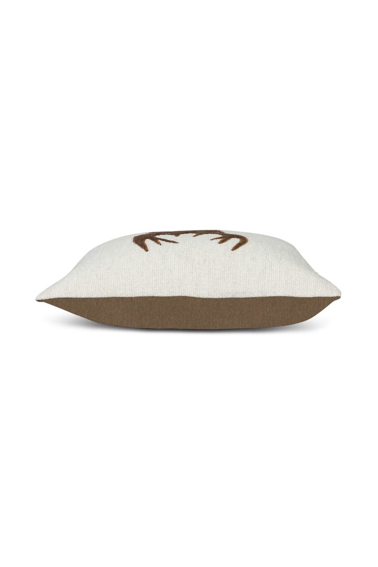 Woodland Stag Applique Chenille Indoor & Outdoor Woven Accent Pillow, Alternate, color, Ivory