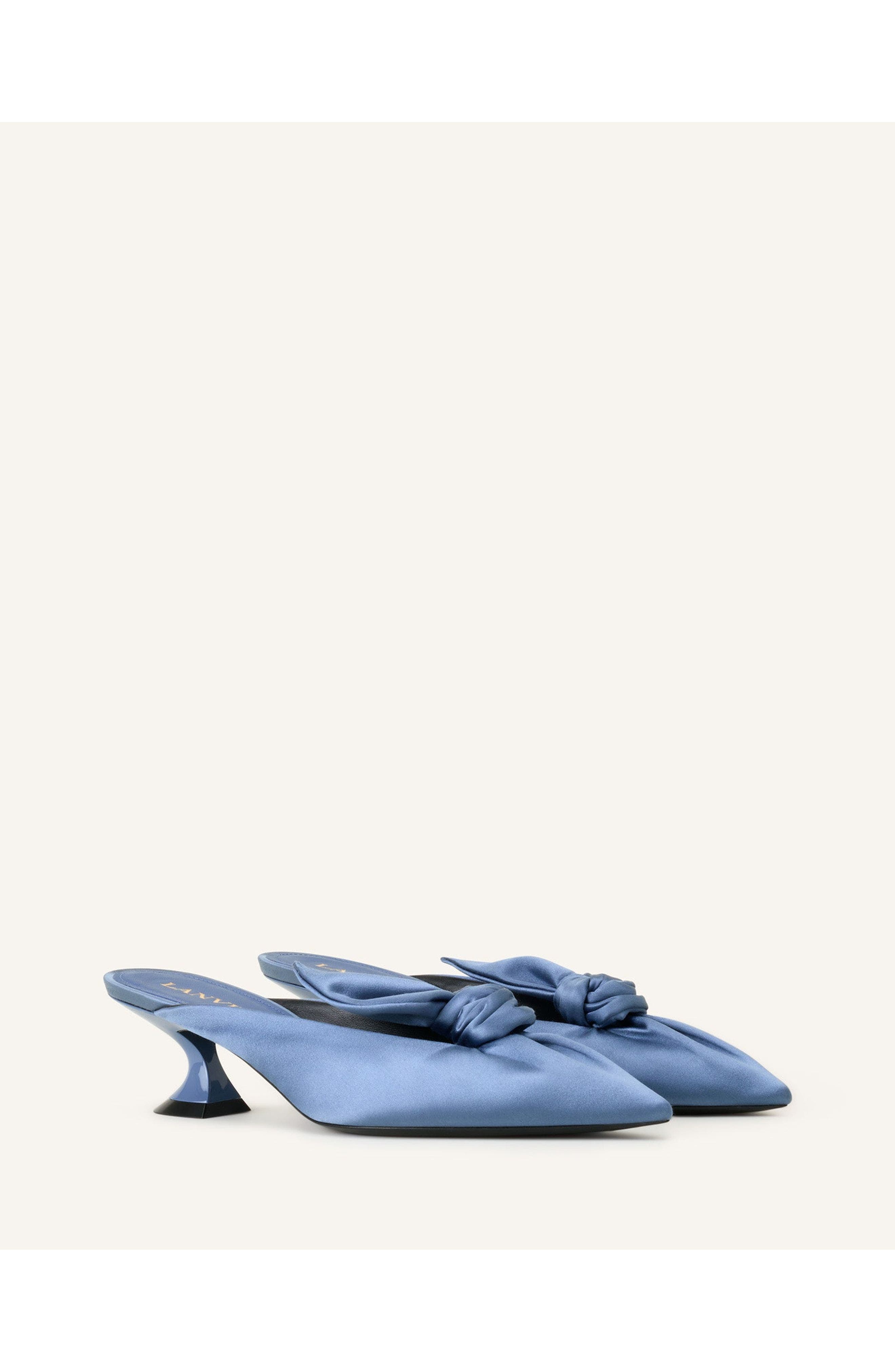 Lanvin Midnight Step Heeled Mules With A Satin Bow, Alternate, color, Lanvin Blue
