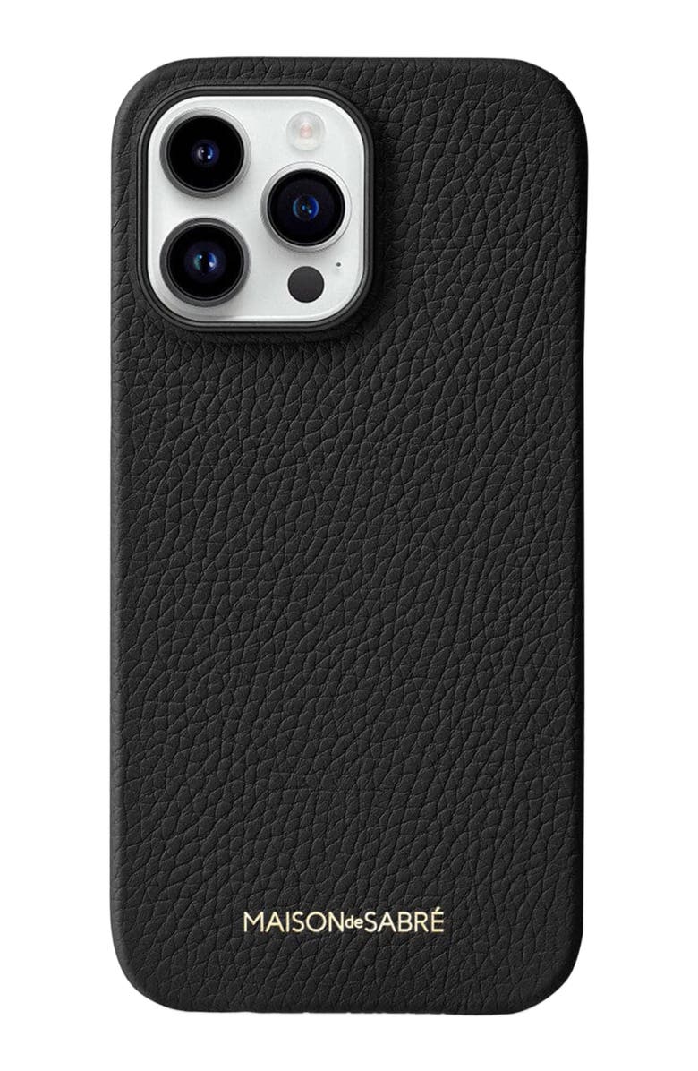 MAISON de SABRÉ Leather Phone Case, Main, color, Black Caviar