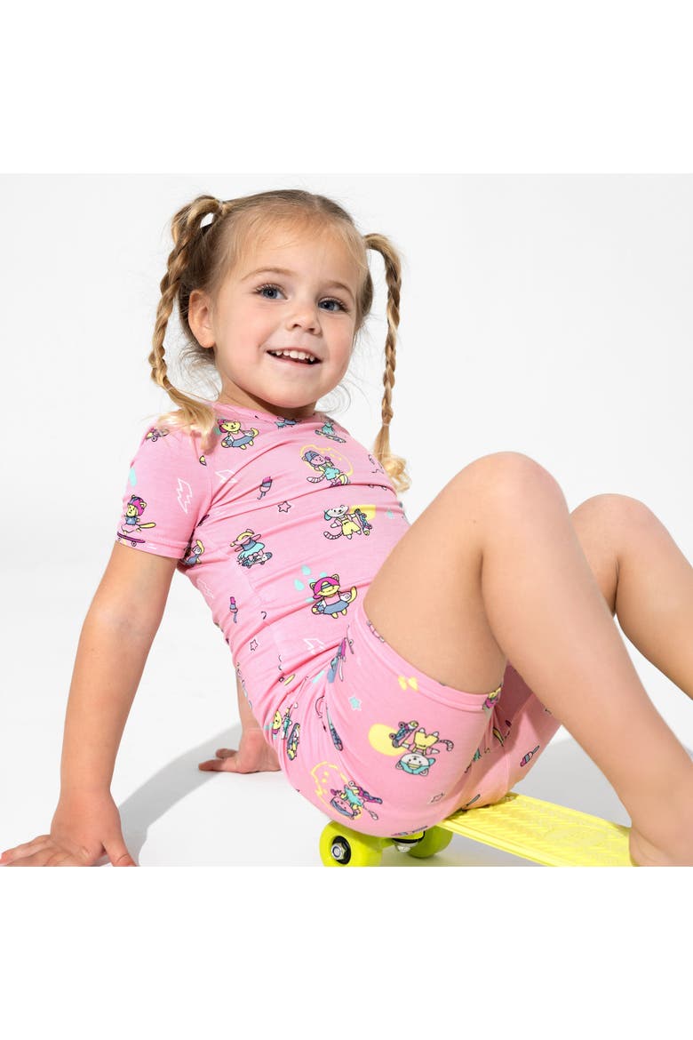 Skater Kitty Kids 2-Piece Short Sleeve & Shorts Pajama Set, Alternate, color, Skater Kitty