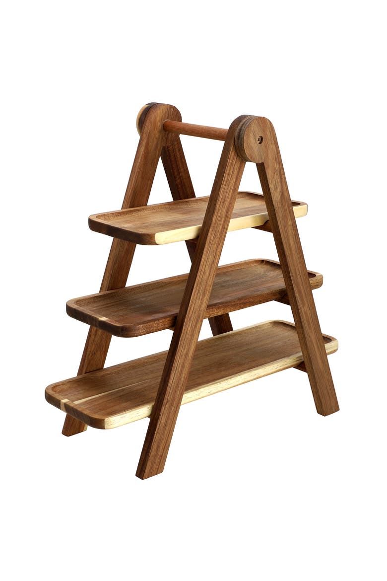 Acacia Wood 3 Tiered Rectangular Ladder Tray Set, Alternate, color, Acacia