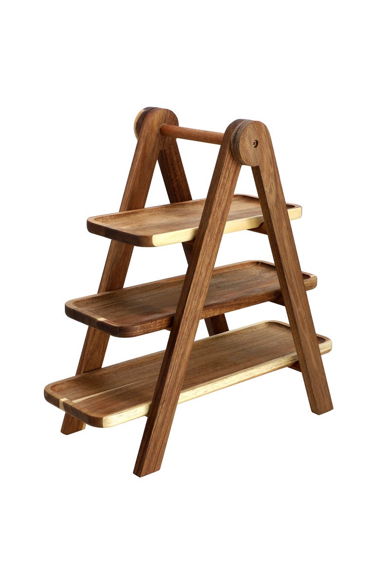 Megachef Acacia Wood 3 Tiered Rectangular Ladder Tray Set, Alternate, color, Acacia