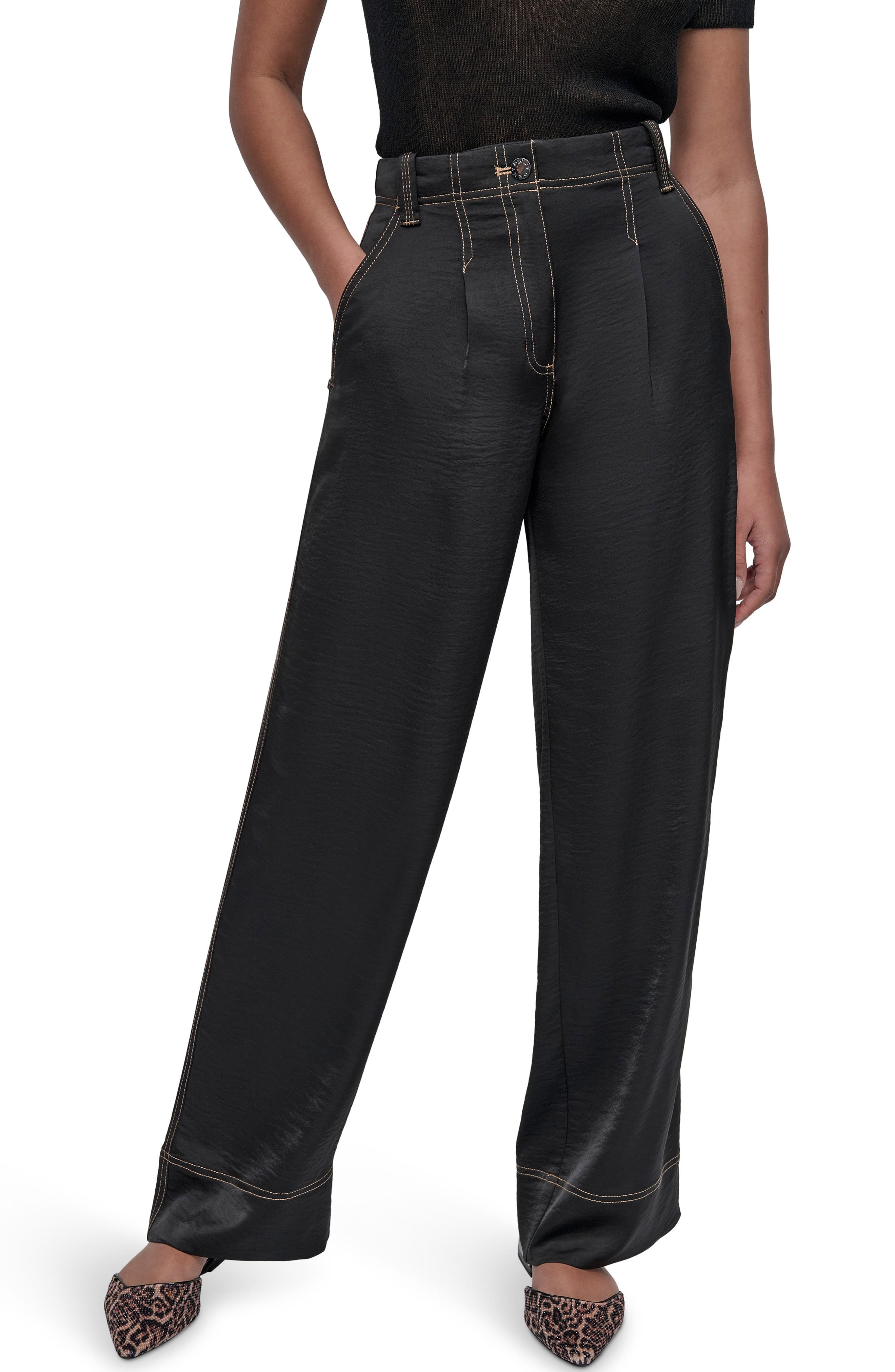 Glazed Contrast Stitch Straight Leg Pants