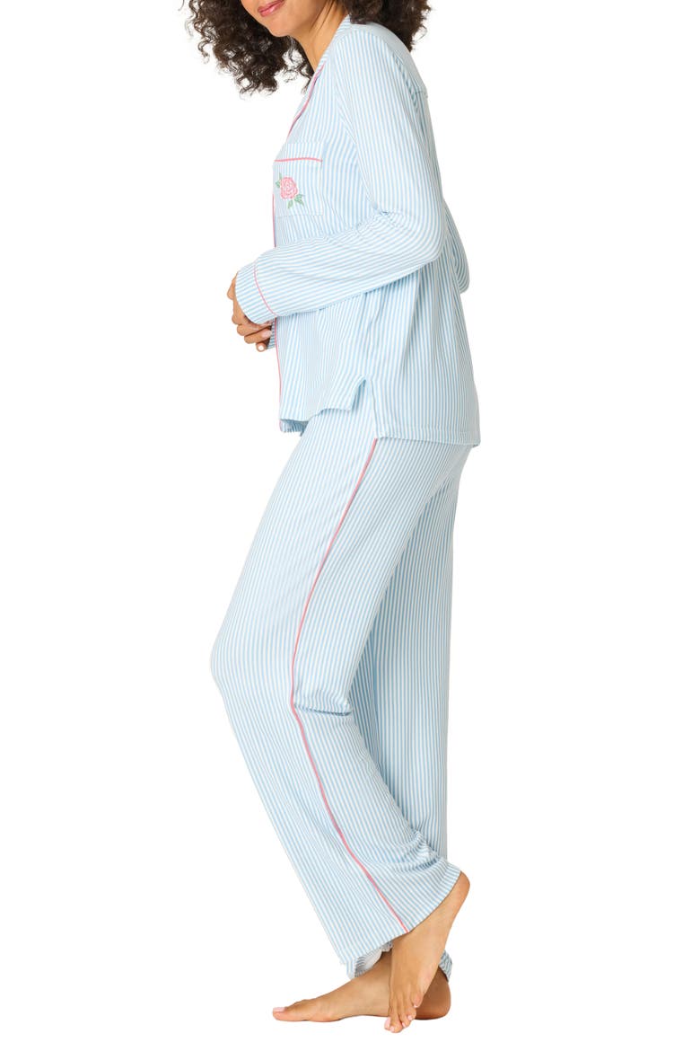 Western Blooms Stripe Butter Jersey Pajamas, Alternate, color, DREAM BLUE