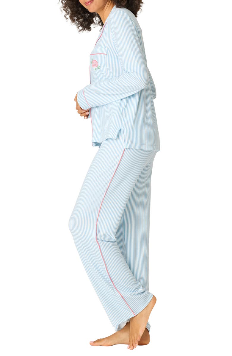PJ Salvage Western Blooms Stripe Butter Jersey Pajamas, Alternate, color, Dream Blue