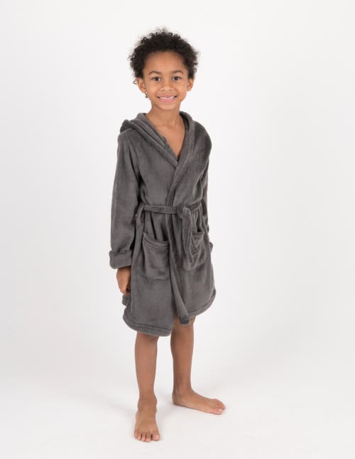 Leveret Kids Fleece Hooded Robe, Solid Colors In Gray