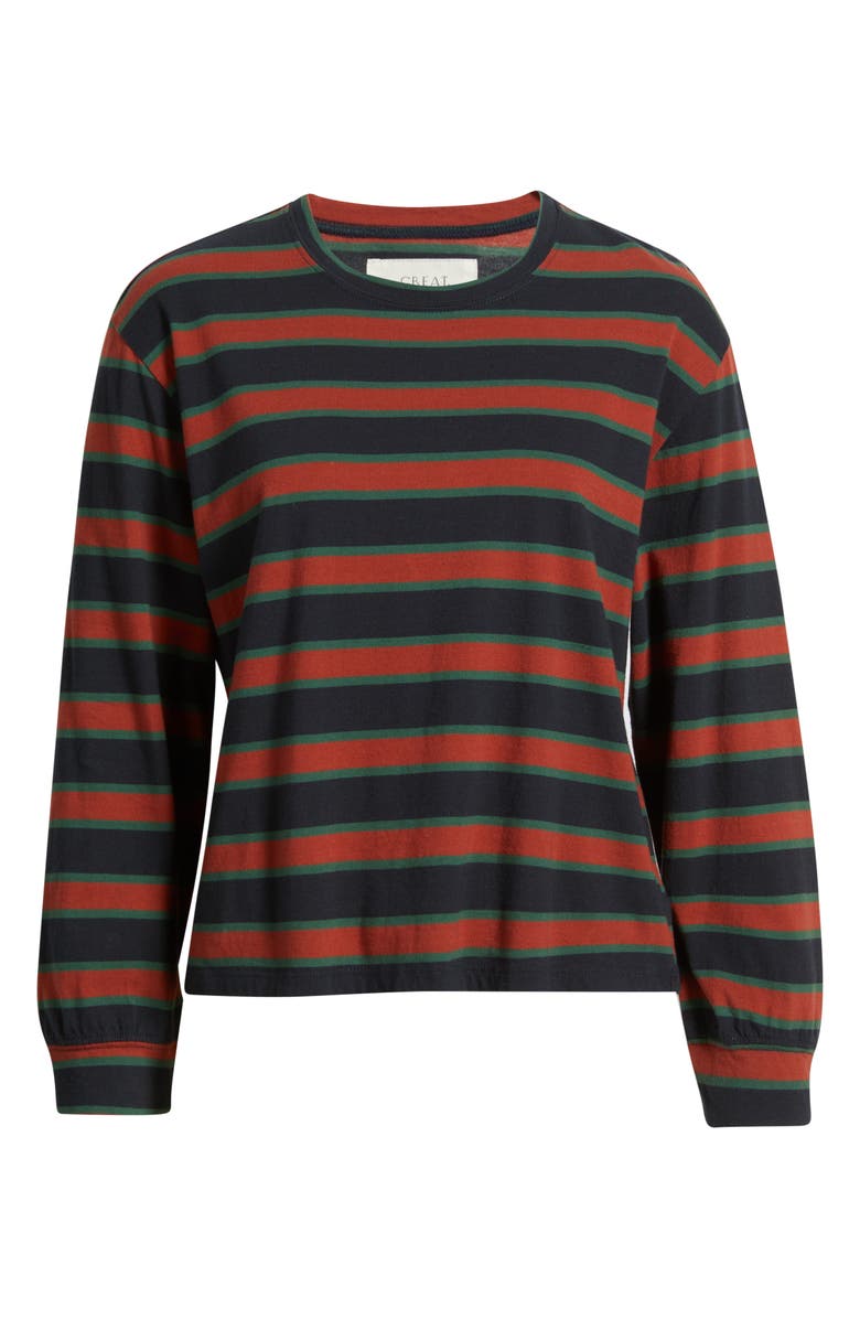 THE GREAT. The Campus Crew Stripe T-Shirt, Alternate, color, Navy Bridle Stripe