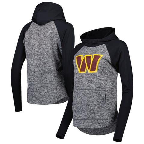 Women's G-III 4Her by Carl Banks Heathered Gray/Black Washington Commanders Championship Ring Raglan Pullover Hoodie