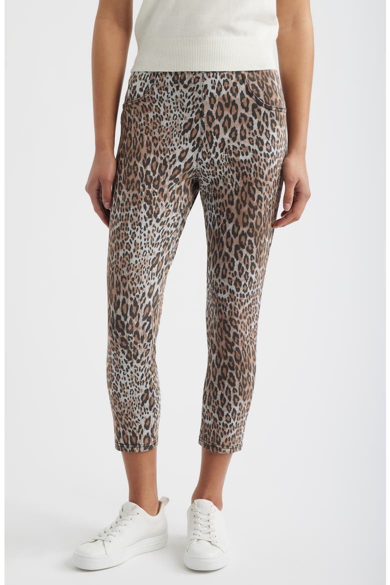 Ultrasoft Leopard Cotton Blend Capri Leggings, Main, color, BROWN