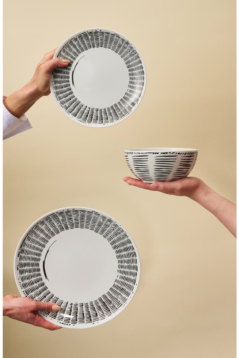 Line Drawing Set of 4 Dinner Plates, Alternate, color, BLACK WHITE