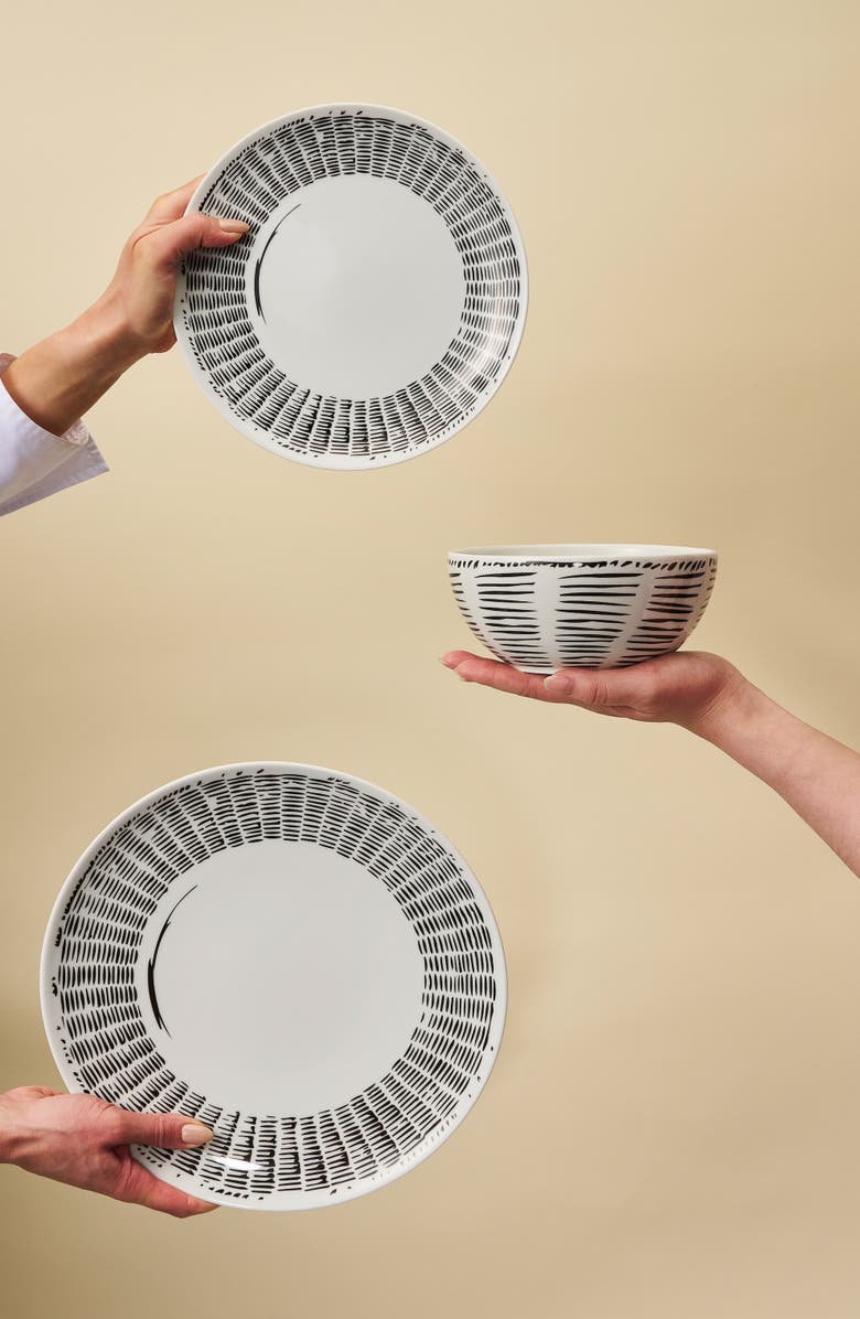 MISETTE Line Drawing Set of 4 Dinner Plates, Alternate, color, Black White