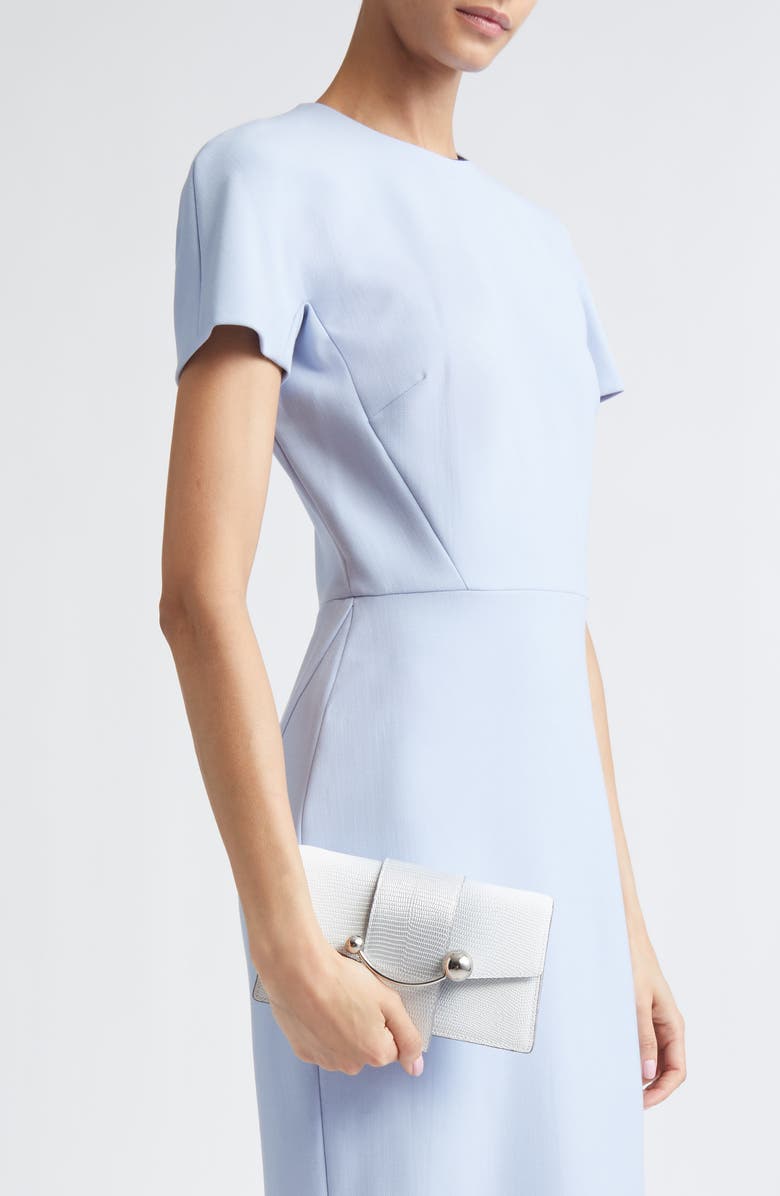 Strathberry Crescent Lizard Embossed Handbag on a Chain, Alternate, color, Silver