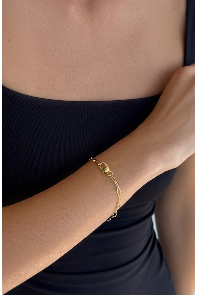 14K Gold Plated Heart Clasp Paper Clip Chain Bracelet, Alternate, color, GOLD
