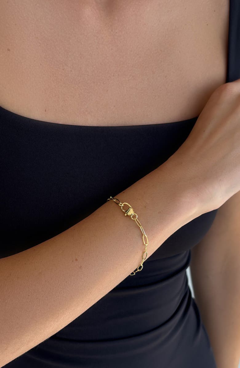Adornia 14K Gold Plated Heart Clasp Paper Clip Chain Bracelet, Alternate, color, Gold