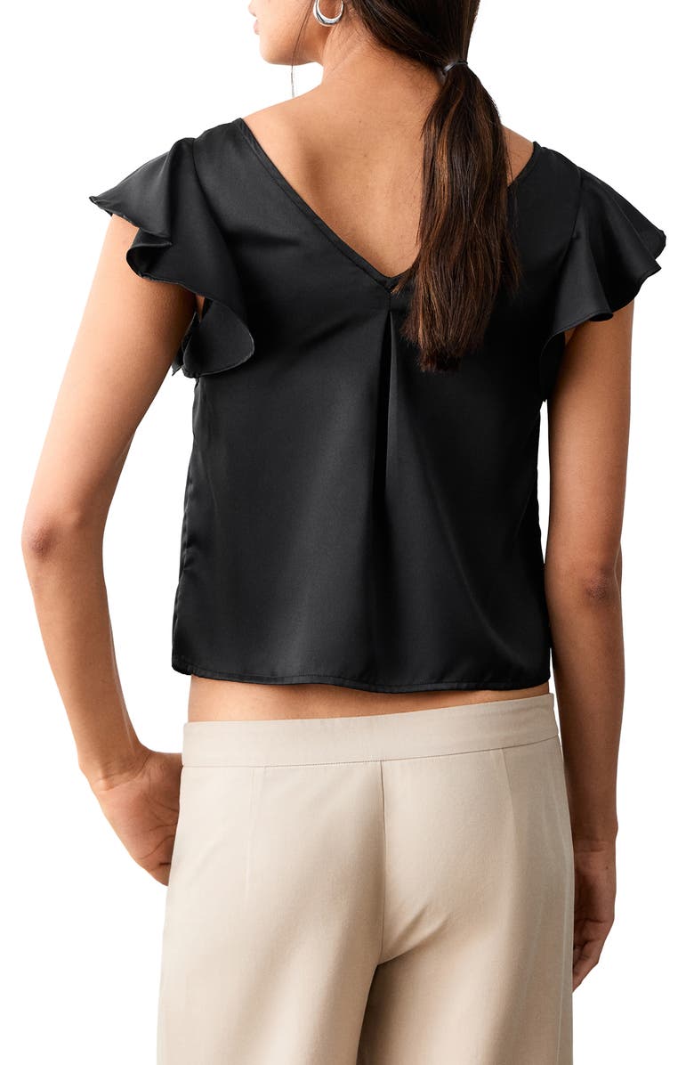 MANGO TEEN Ruffle Satin Top, Alternate, color, Black