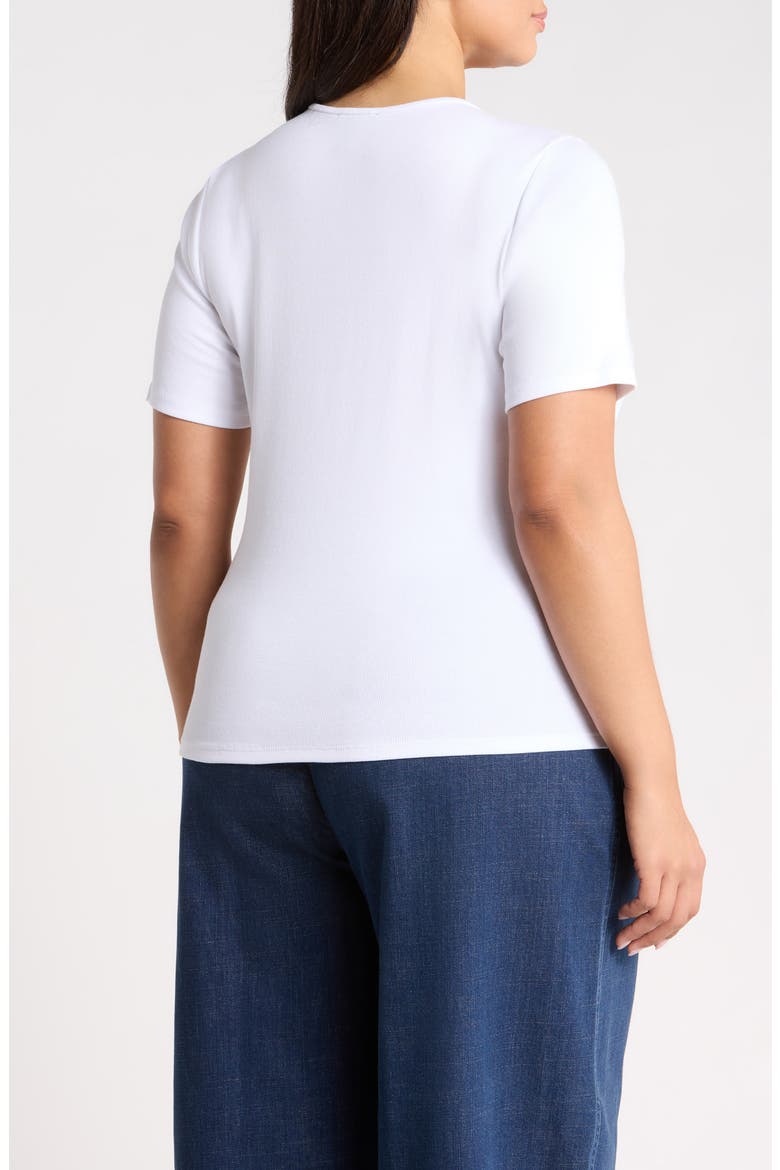 Rib Knit Stretch Organic Cotton Crewneck Top, Alternate, color, WHITE